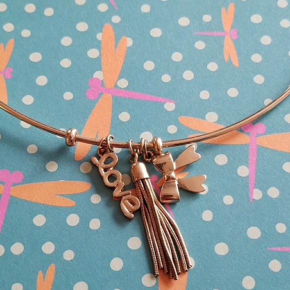 Relisted -Love tassel bow necklace wire collar gold tone - Picture 2 of 5